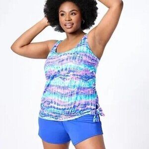 Kim Gravel x Swimsuits For All Blouson Top and Shorts Set Multi Waves Reg 10
